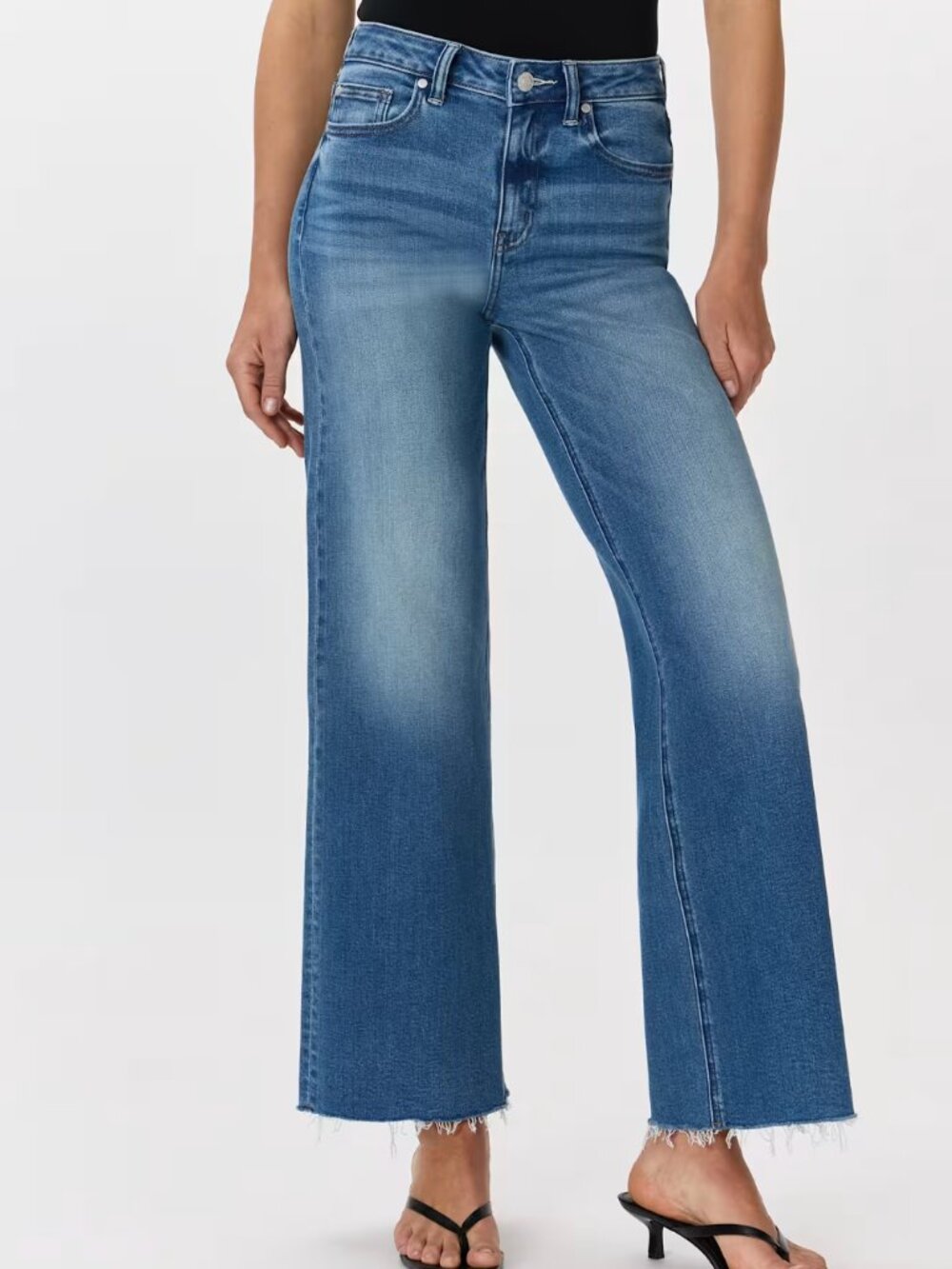 Quince Bella Stretch Wide Leg Jeans High-Rise Twilight Blue Fray Size 29